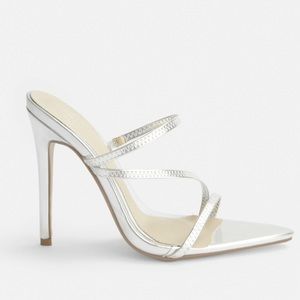 Missguided silver pointed heel mule
